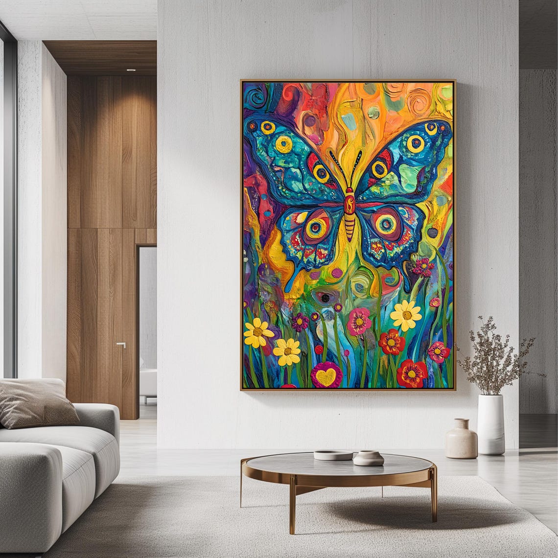 Colorful Psychedelic Butterfly Flower Garden Impasto Insect Wall Art - Image 3