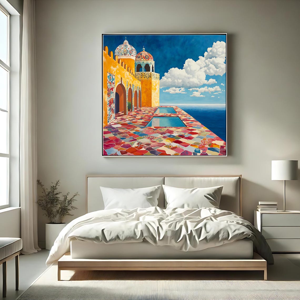 Moroccan Palace Mosaic Terrace Ocean View Vibrant Travel Art Poster - Image 2