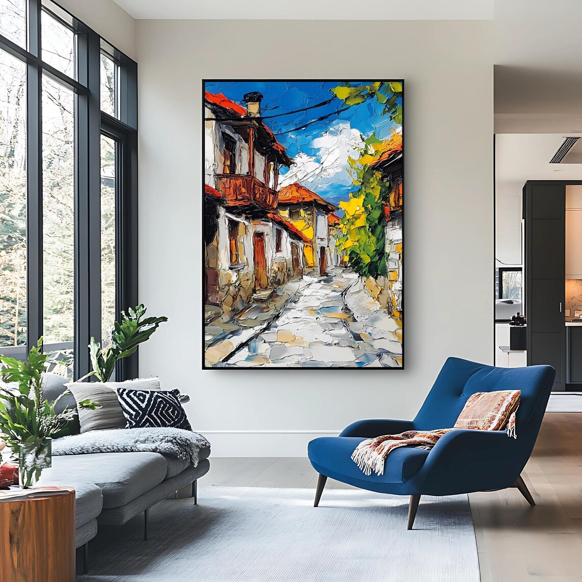 Rustic Village Street, Charming Landscape Art Print - Image 2