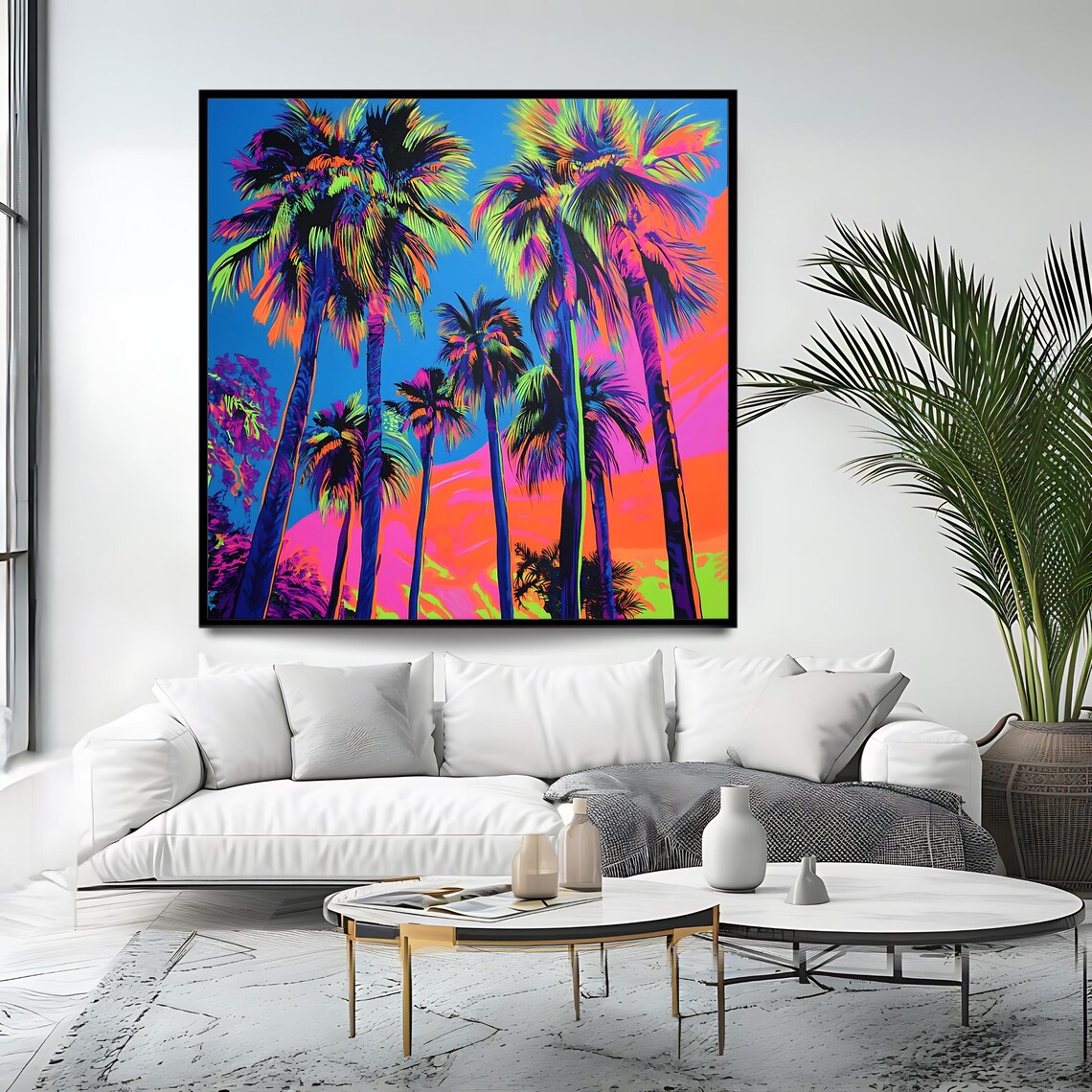 Neon Palm Tree Tropical Print, Modern Beach Decor - Image 4