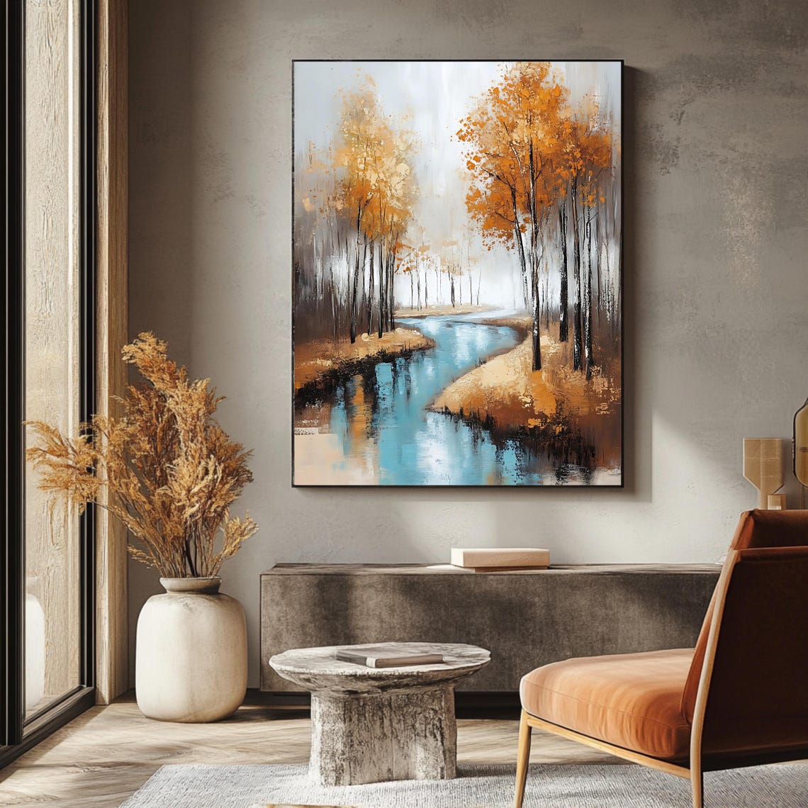 Autumn Forest Winding River Golden Foliage Misty Landscape Art Poster - Image 3