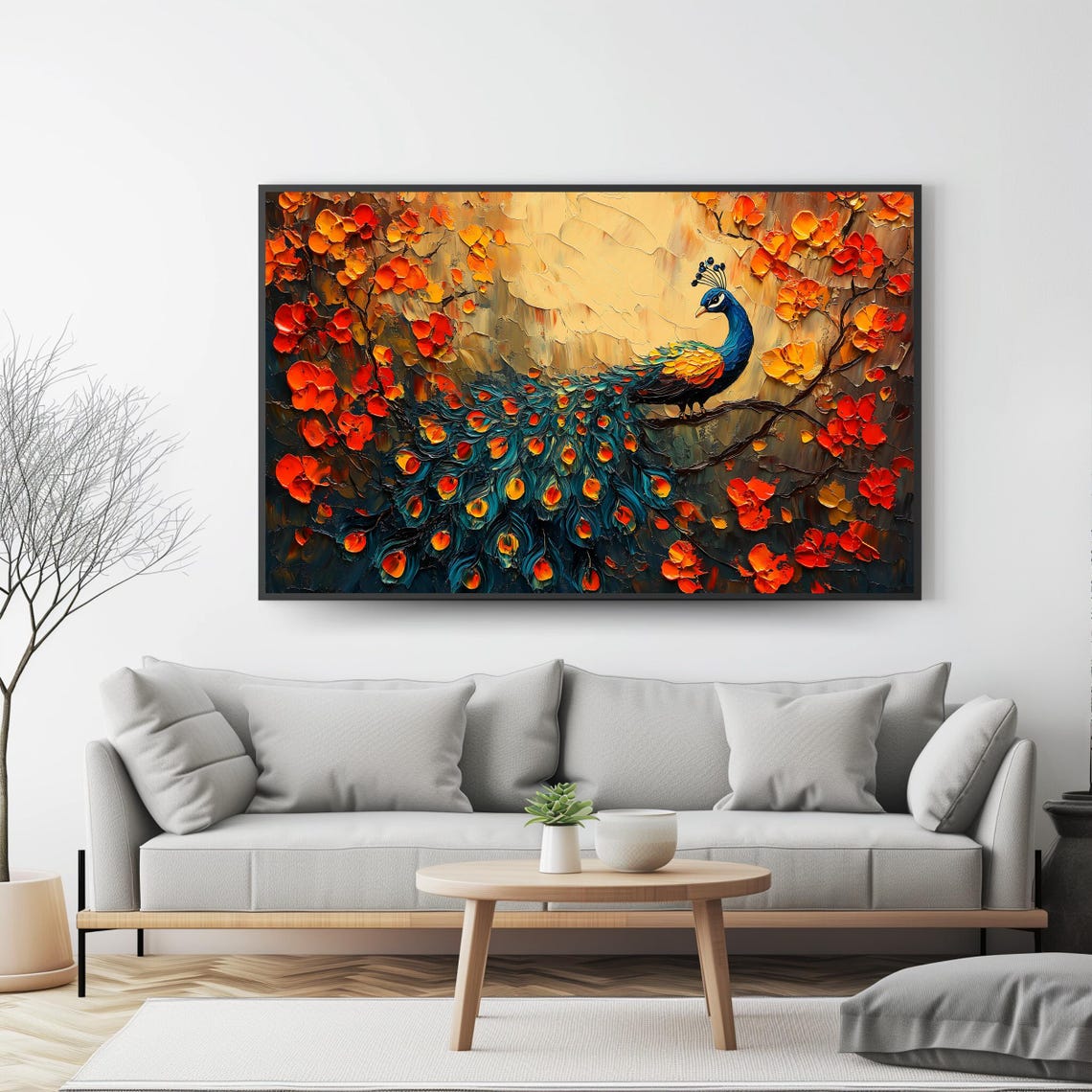 Peacock Art Print Vibrant Floral Wall Decor Exotic Bird Horizontal Wall Art Bold Nature Artwork - Image 4