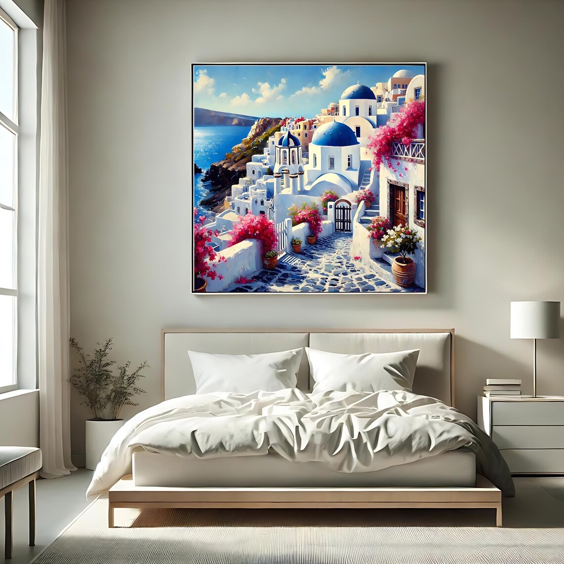 Santorini Art Print, Modern Coastal Greek Island - Image 2