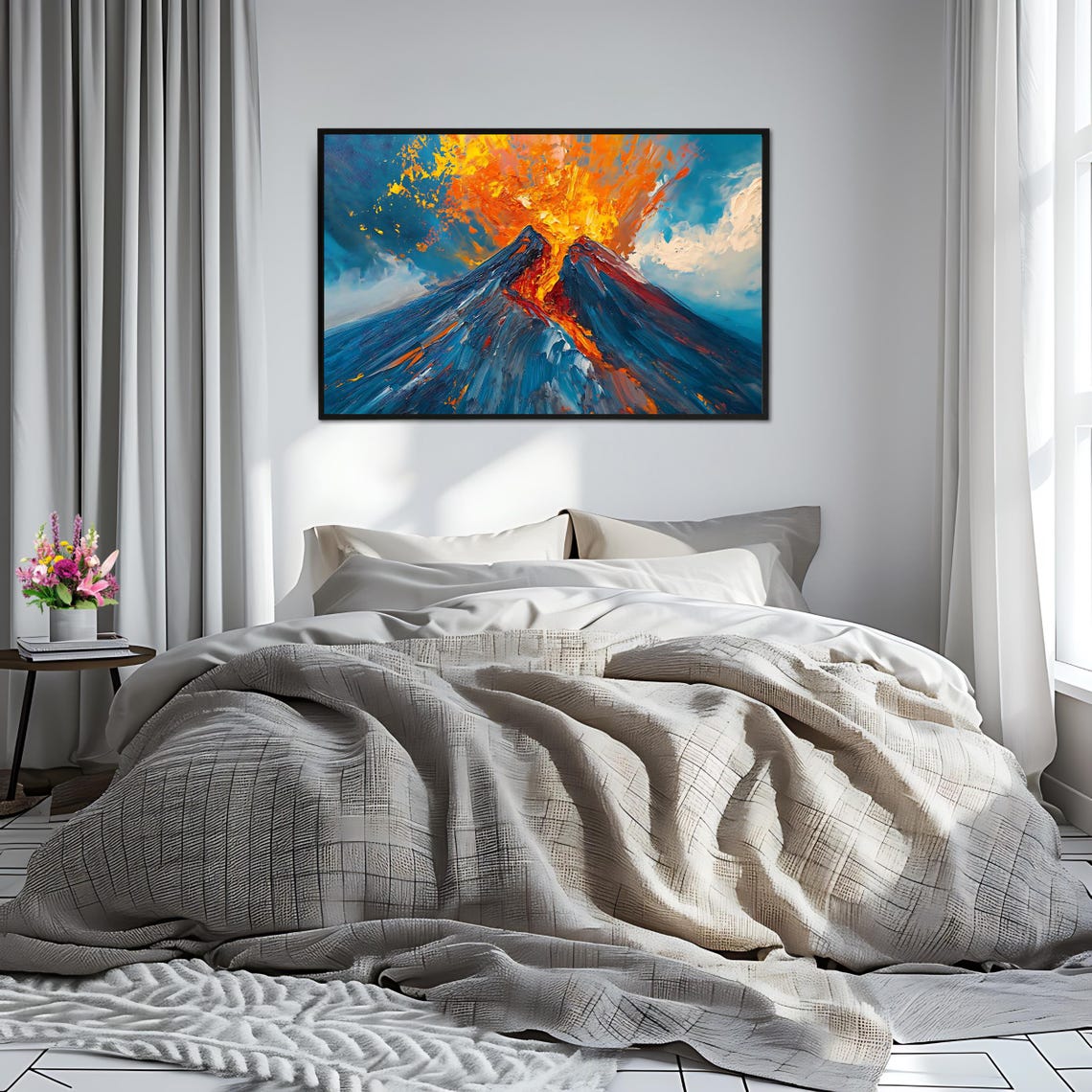 Volcano Art Print Dramatic Landscape Artwork Nature Wall Decor Fiery Mountain Scene Vibrant Art - Image 2