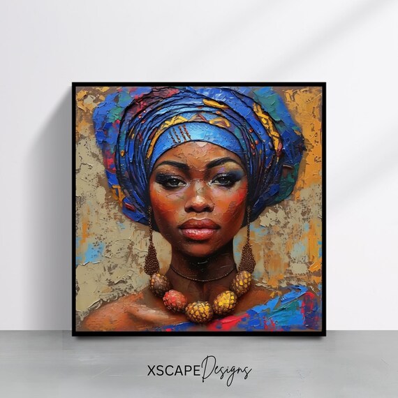 African Woman Wall Art Print Headwrap Square Artwork Poster