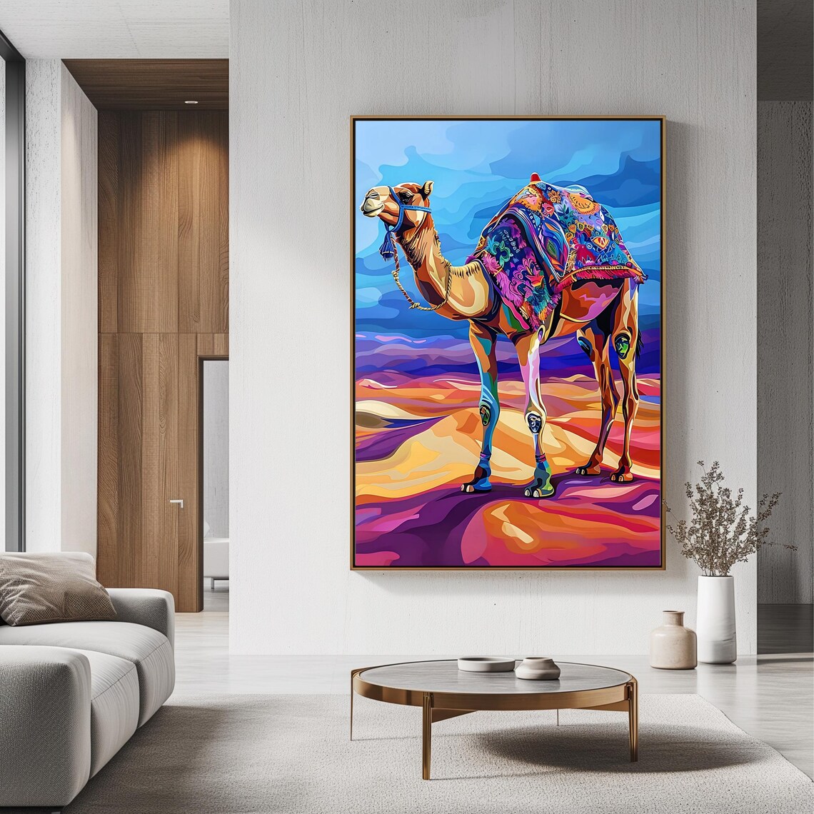 Colorful Decorated Camel In Desert Dunes Bohemian Pop Art Wall Poster - Image 3