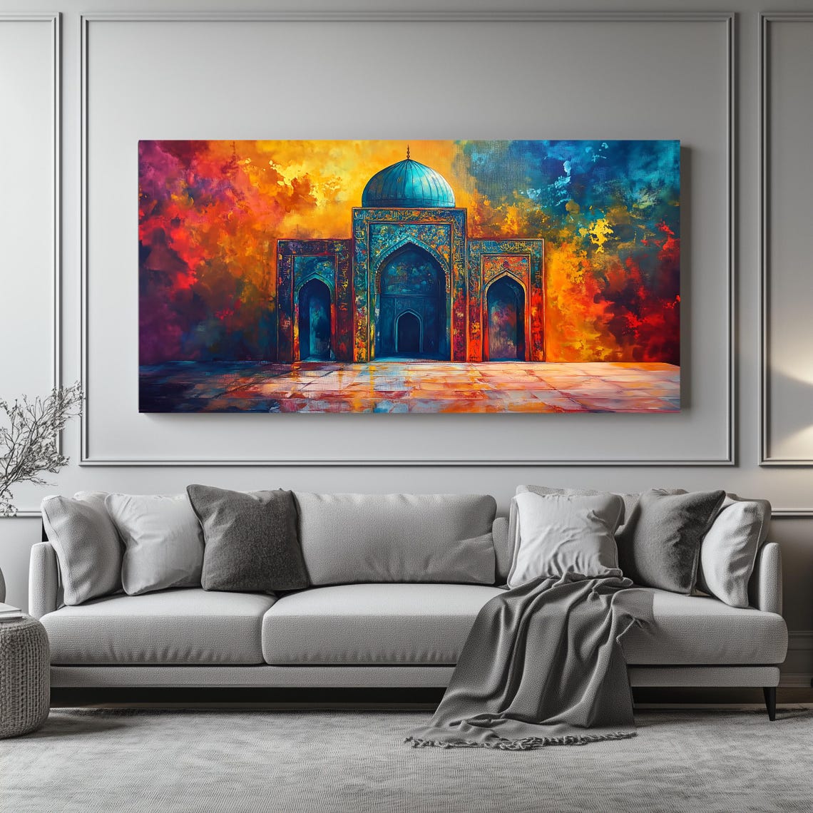 Shah Jahan Mosque Wall Art Long Horizontal Narrow Print Vibrant Islamic Architecture For Above Couch Or Bed - Image 4