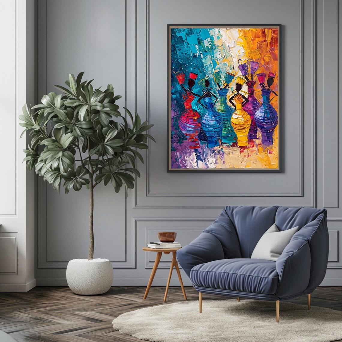 Colorful African Women Wall Art Print Abstract Tribal Vertical Cultural Poster - Image 3