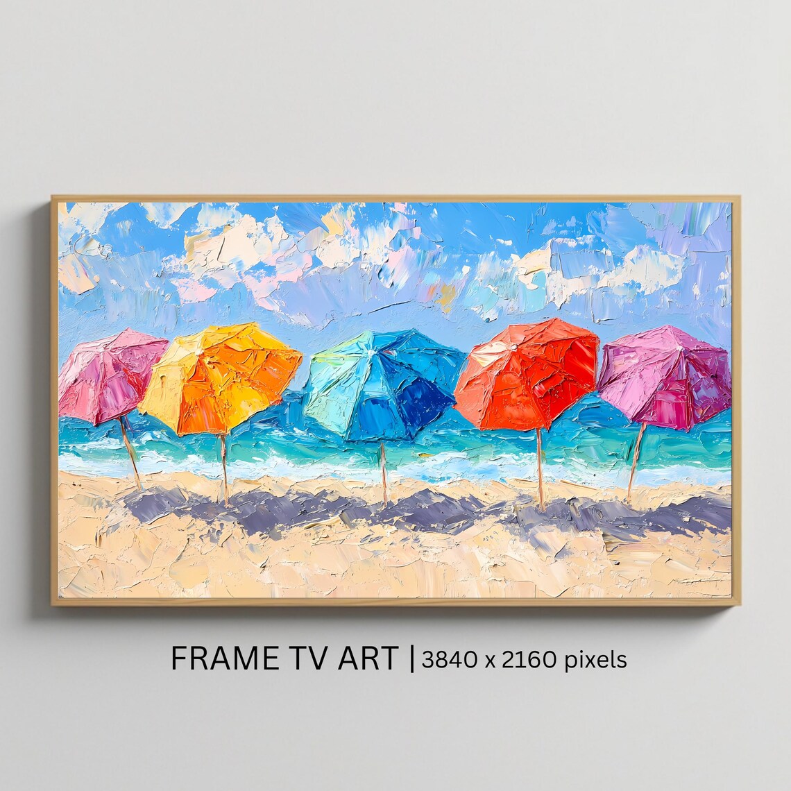 Colorful Beach Umbrellas Sandy Shore Ocean Waves Summer TV Art Poster