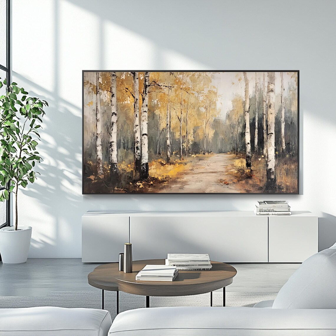 Autumn Birch Forest, Rustic Pathway Art Print - Image 4