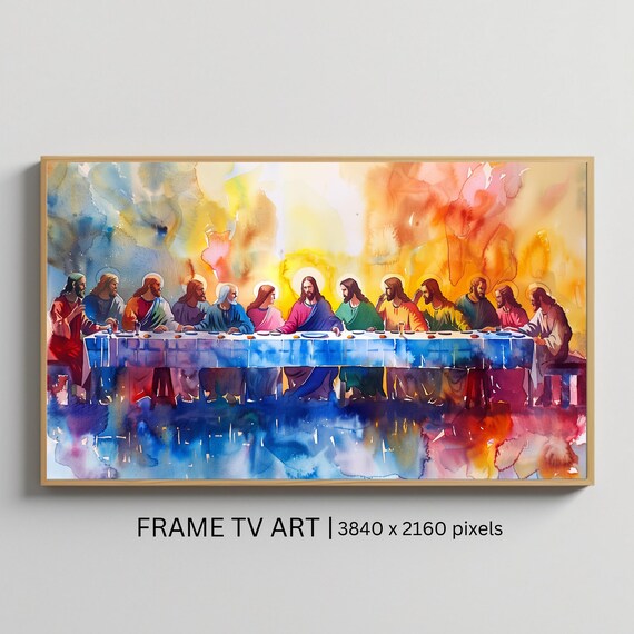 Last Supper Watercolor Jesus Twelve Apostles Vibrant Christian Art Print Poster