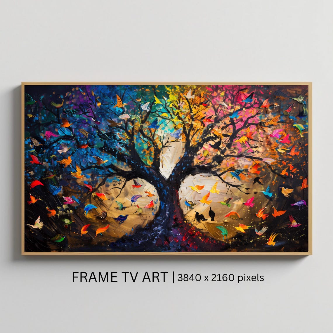 Colorful Tree Of Life With Flying Birds Abstract Nature Poster