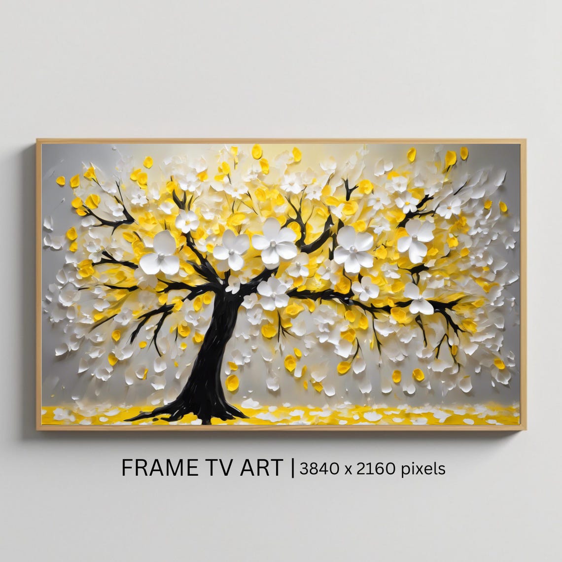 Golden Blossoming Tree White Yellow Flowers Impasto Painting Poster