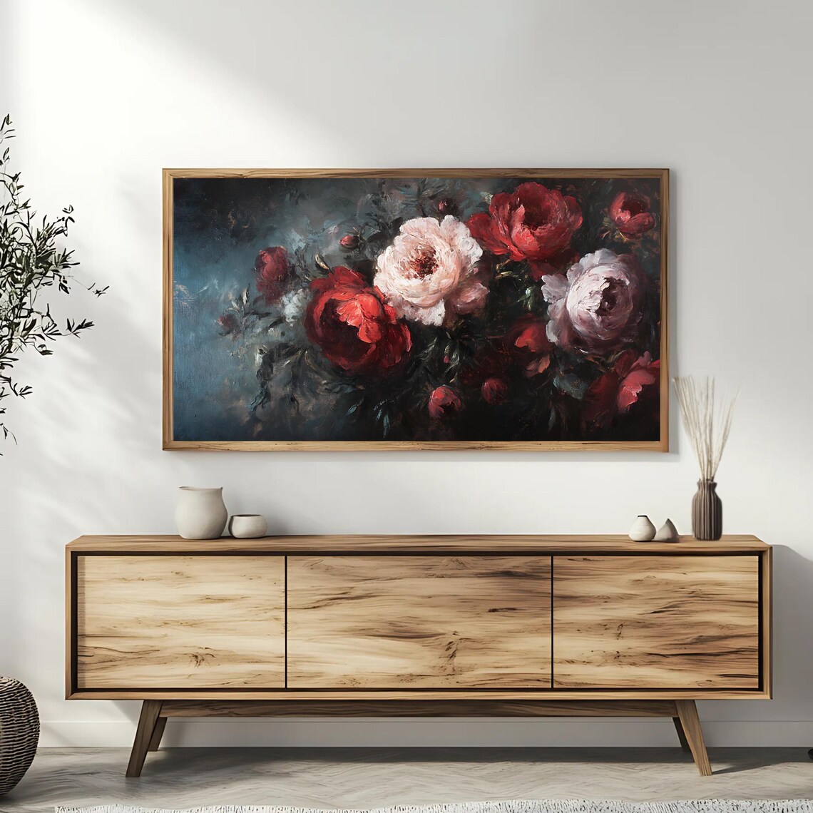 Dark Moody Red Roses Floral Oil Painting Vintage Botanical Art Poster - Image 3
