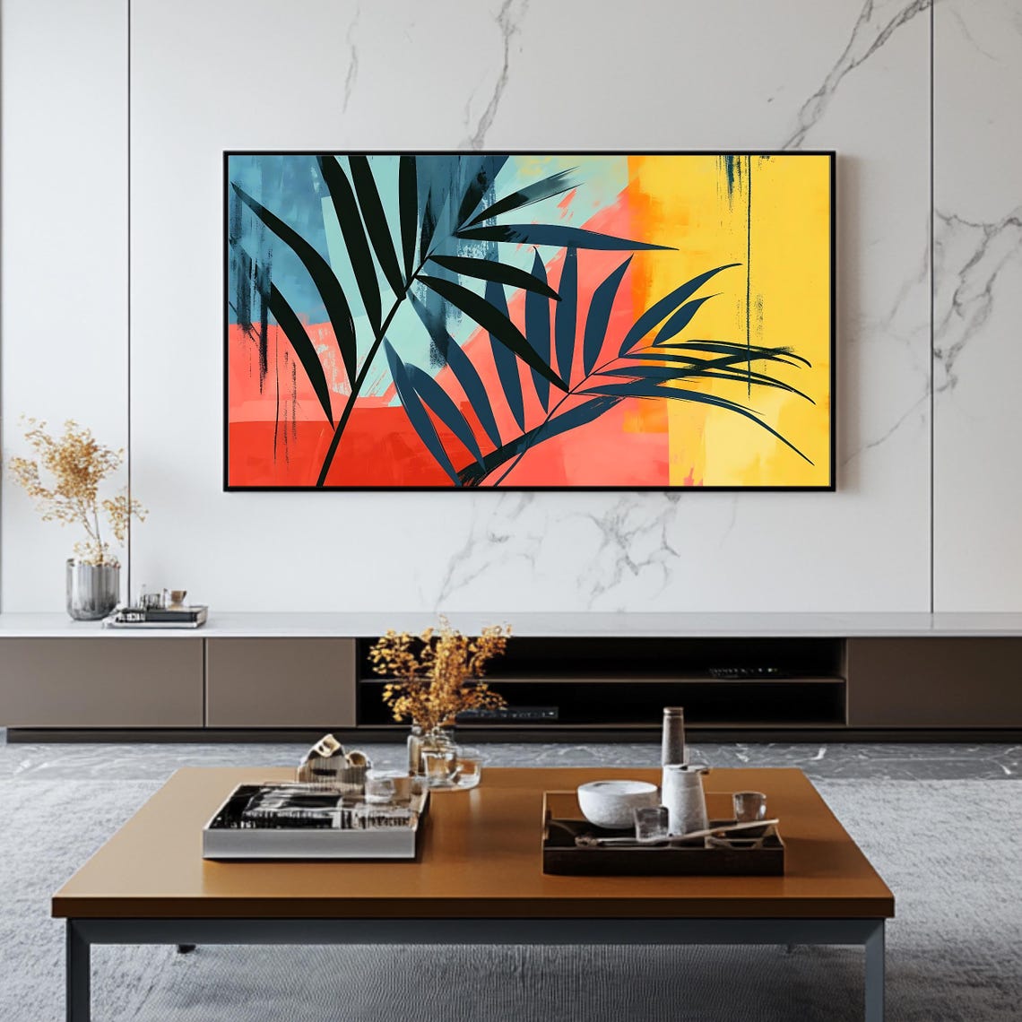 Tropical Palm Leaves Colorful Sunset Abstract Botanical TV Art Poster - Image 2
