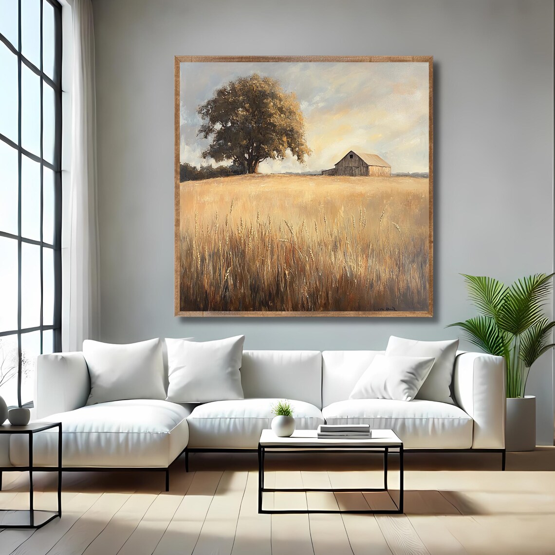 Farmhouse Barn Golden Wheat Field Rural Landscape Vintage Farm Poster - Image 4