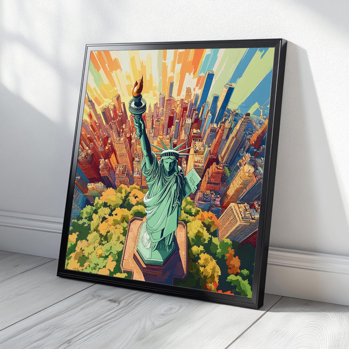 Statue Of Liberty Art Print Square Nyc Wall Decor Vibrant Urban Landmark Artwork Instant