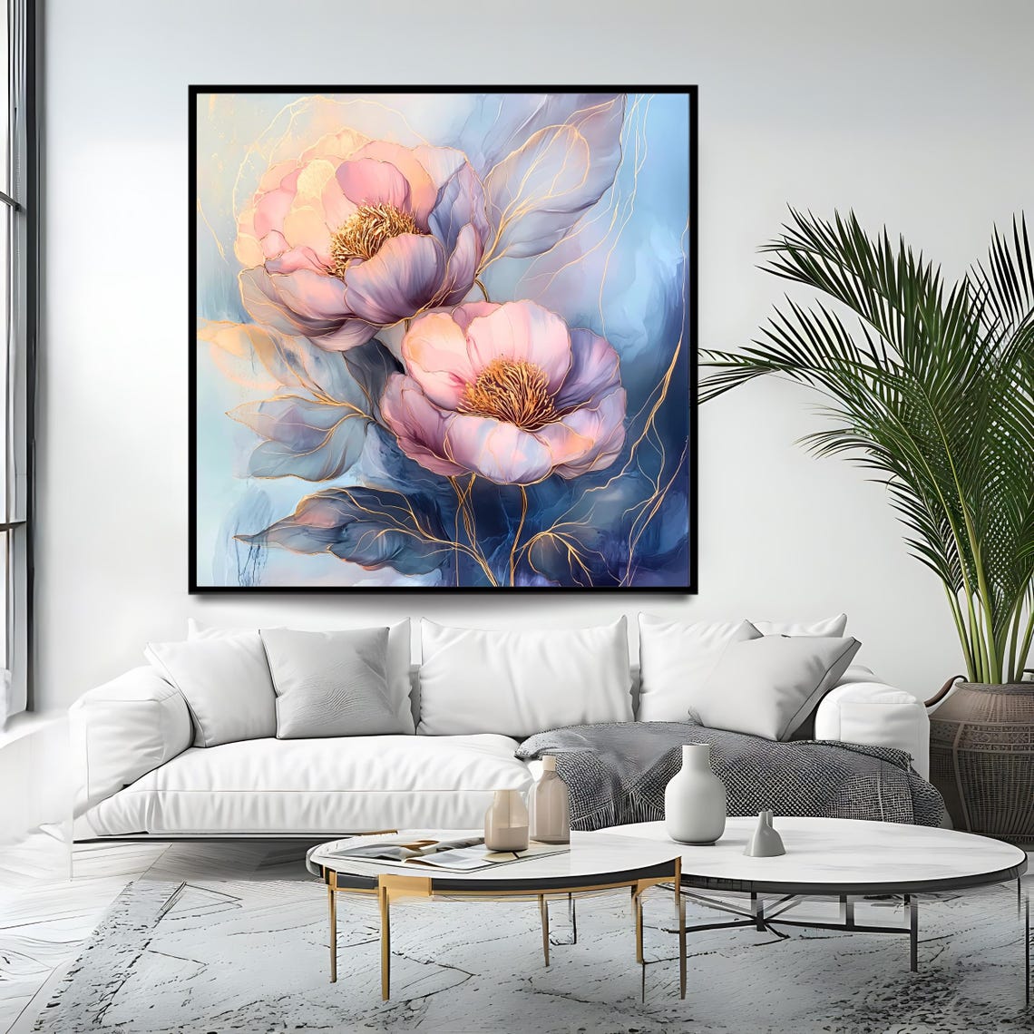 Elegant Pastel Peony Blossoms Gold Accent Dreamy Floral Wall Art Print - Image 4