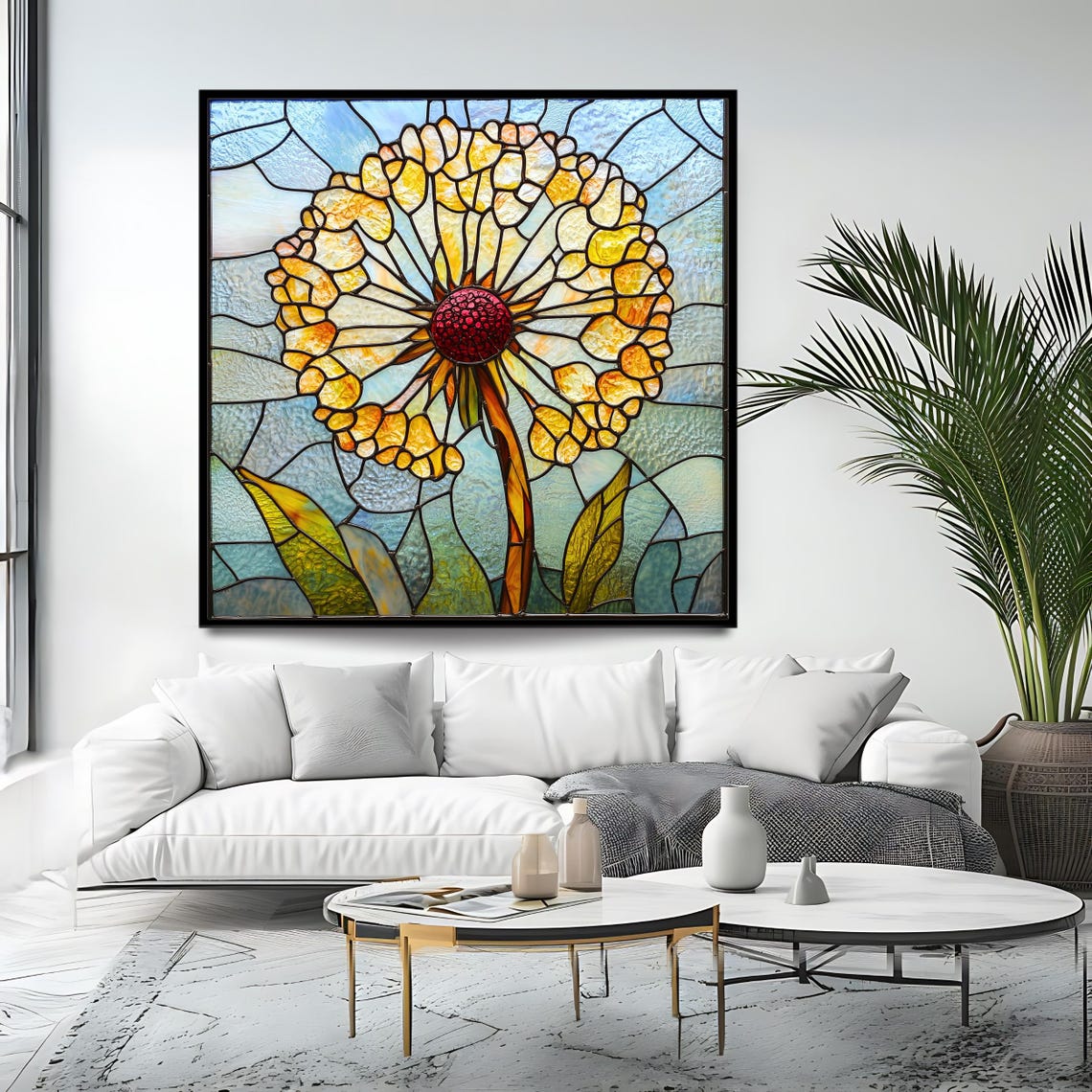 Golden Dandelion Seed Head Stained Glass Window Botanical Art Poster - Image 4
