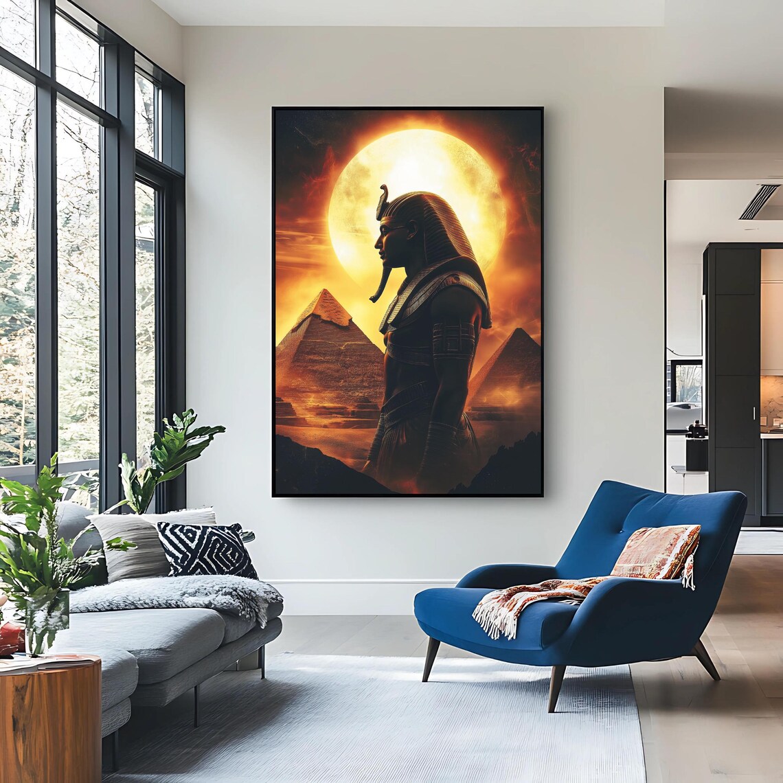 Ancient Pharaoh Artwork Egyptian Pyramid Wall Art Sunset History Decor Instant - Image 2