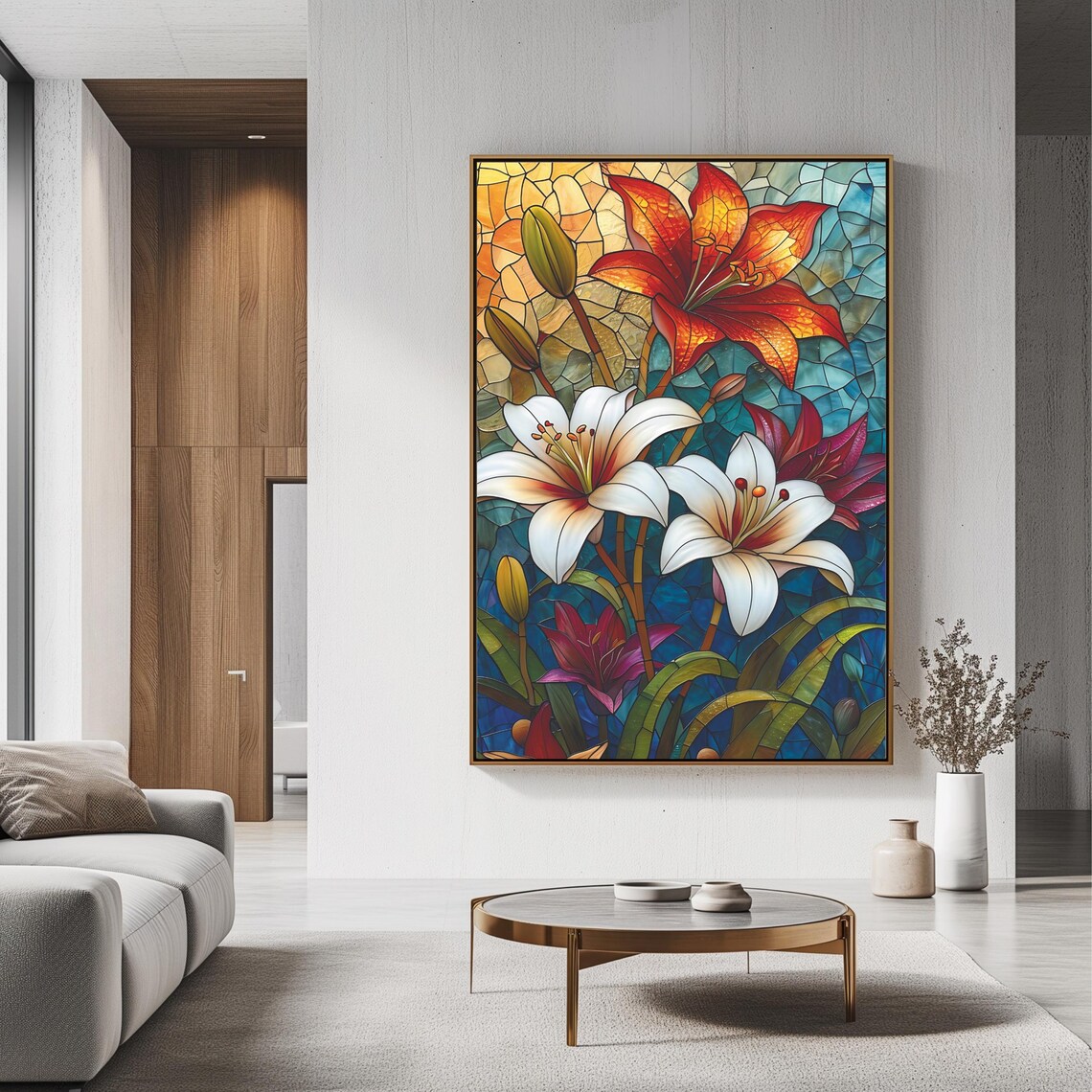 Stained Glass Lilies Botanical Art Print - Image 3