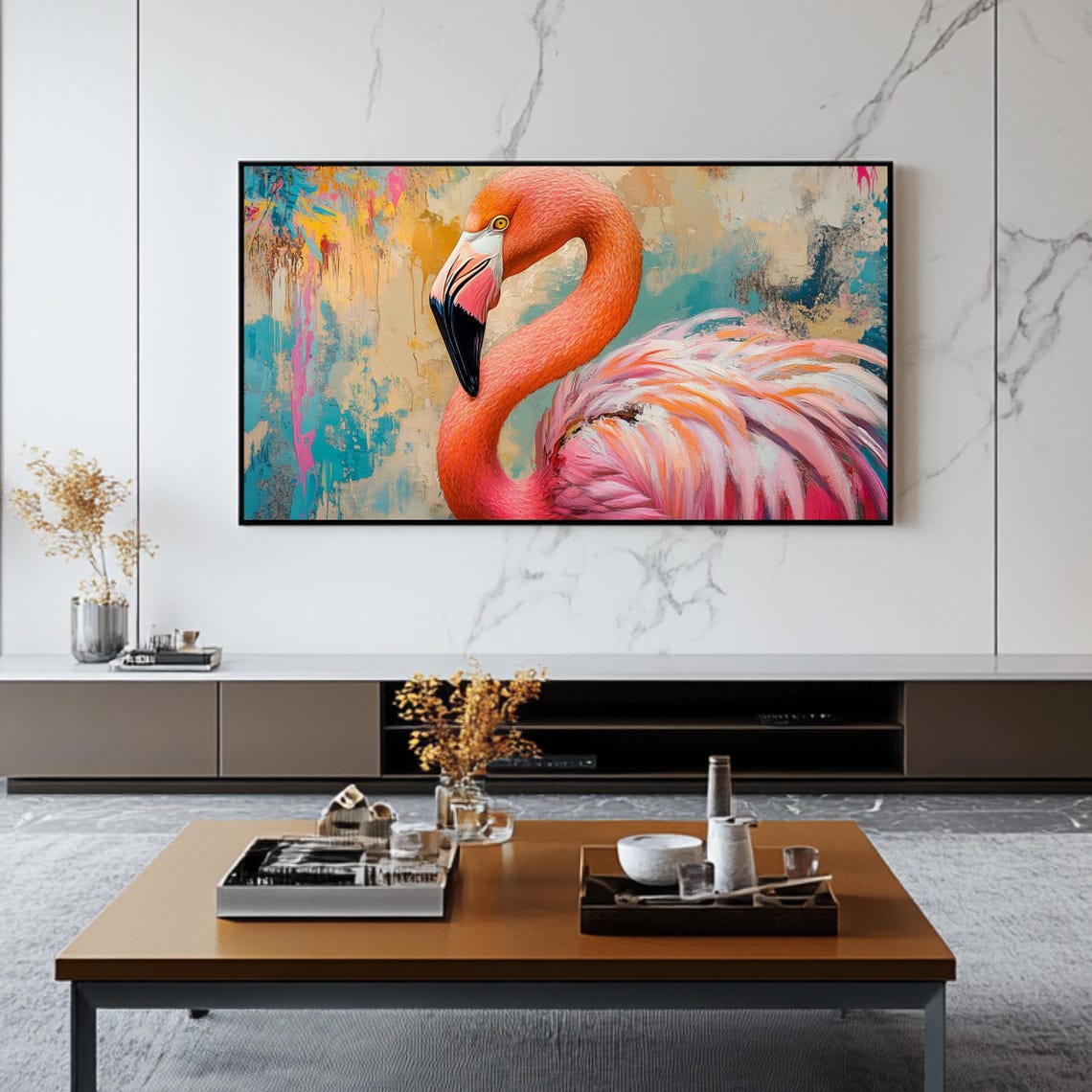 Pink Flamingo Close Up Colorful Abstract Tropical Bird Poster - Image 2