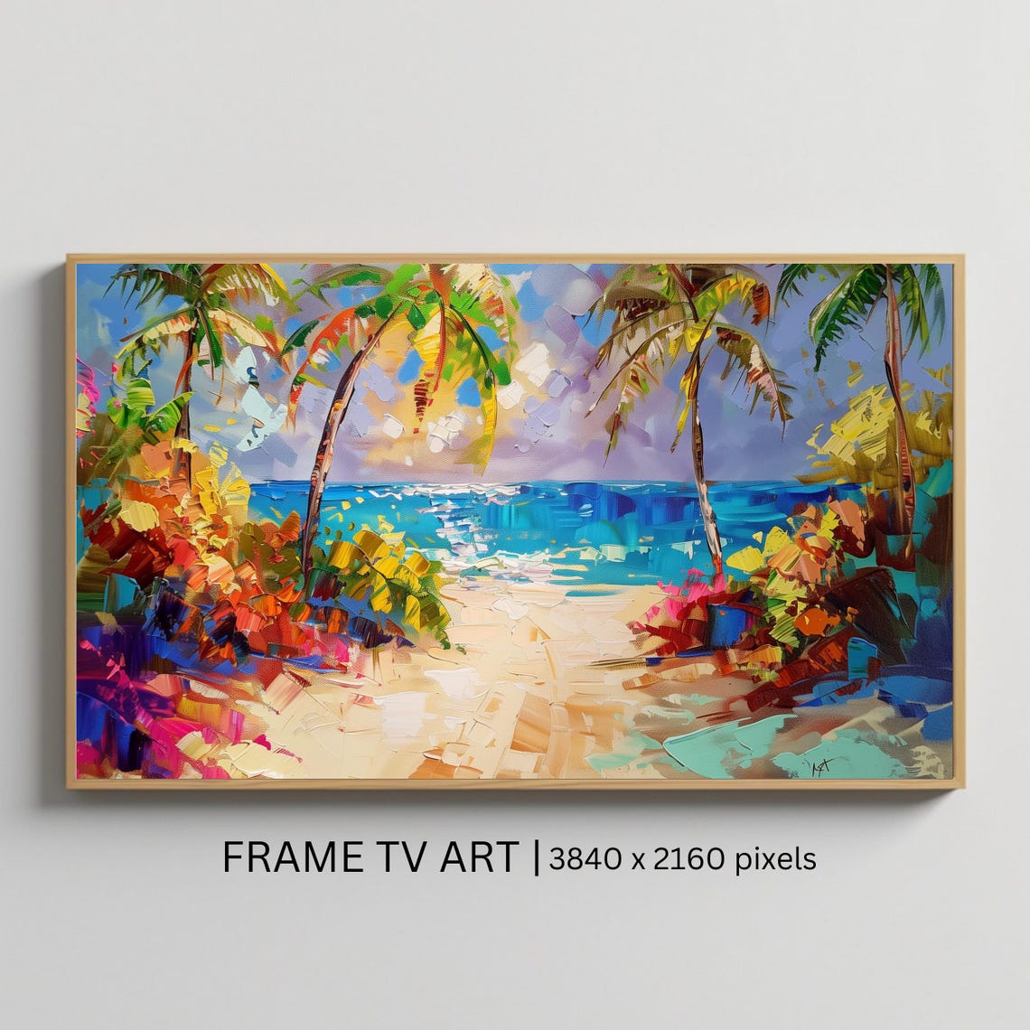 Tropical Beach Palm Trees Impressionist Sunset Island Travel Poster