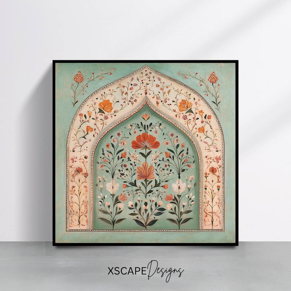 Moroccan Square Floral Arch, Elegant Boho Art Print