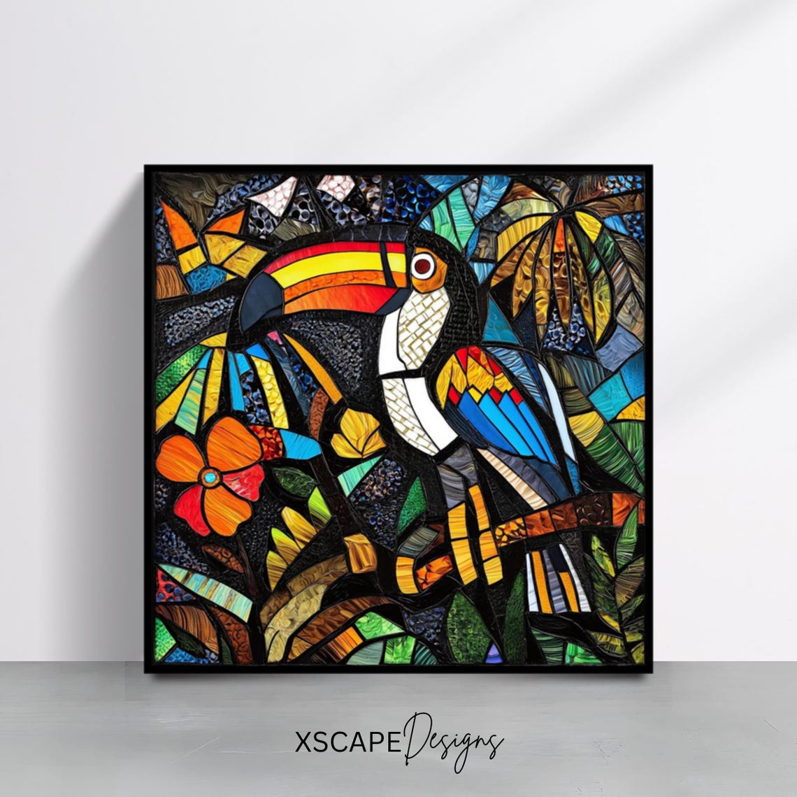 Stained Glass Toucan Tropical Mosaic Vibrant Colorful Bird Art Print