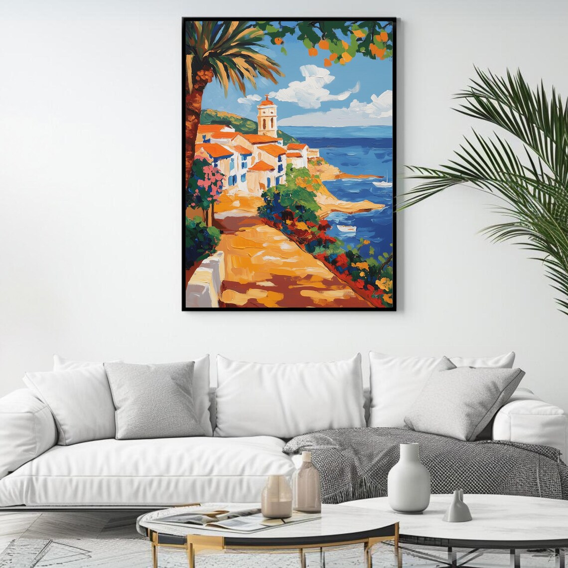 Mediterranean Coastal Art Print, Seaside Village - Image 4