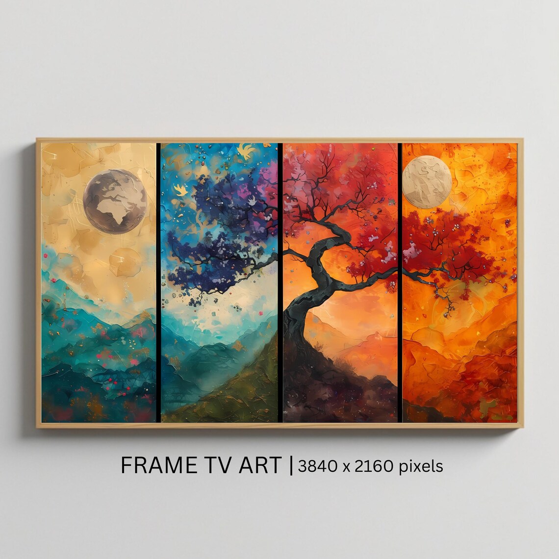 Four Seasons Tree Frame TV Art Seasonal Landscape Digital Wall Poster