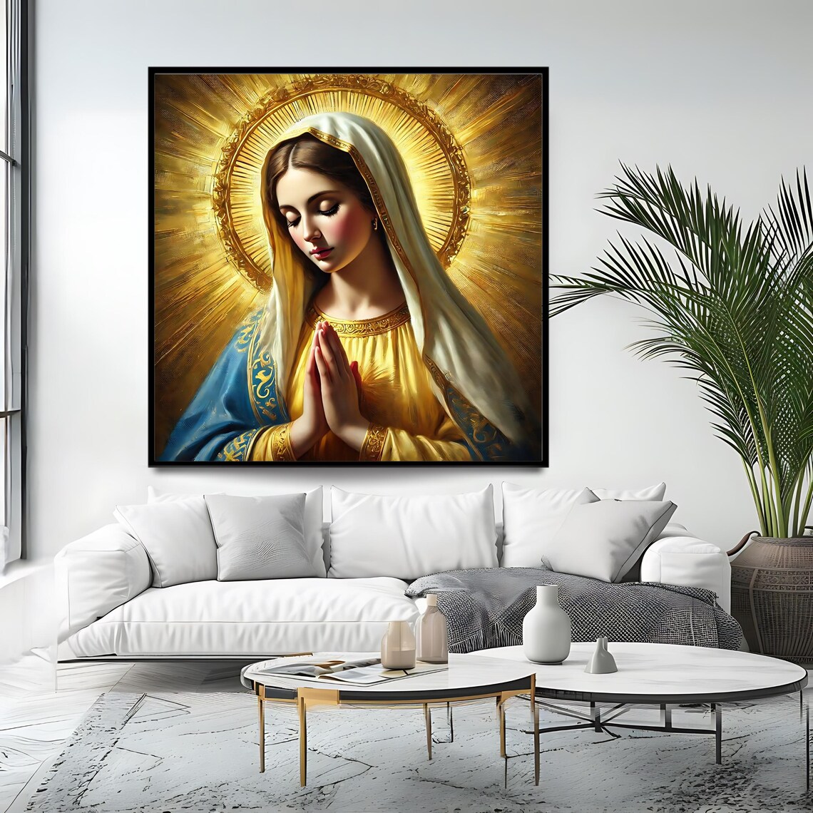 Blessed Virgin Mary Golden Halo Prayer Catholic Devotional Religious Art Print - Image 4