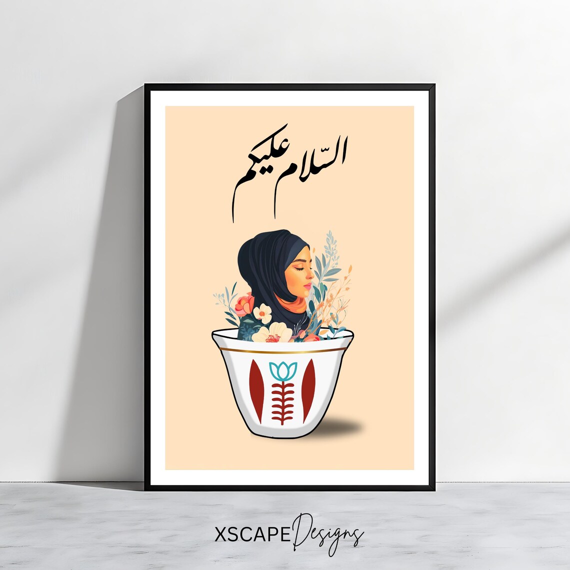 Lebanese Coffee Cup, Arabic Greeting Illustration