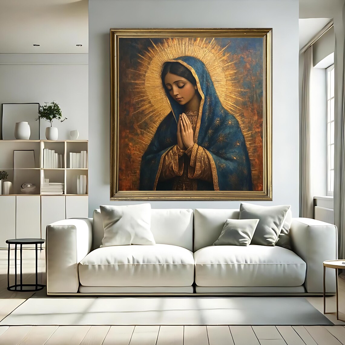Vintage Our Lady of Guadalupe Praying Blue Mantle Gold Halo Art Print - Image 3