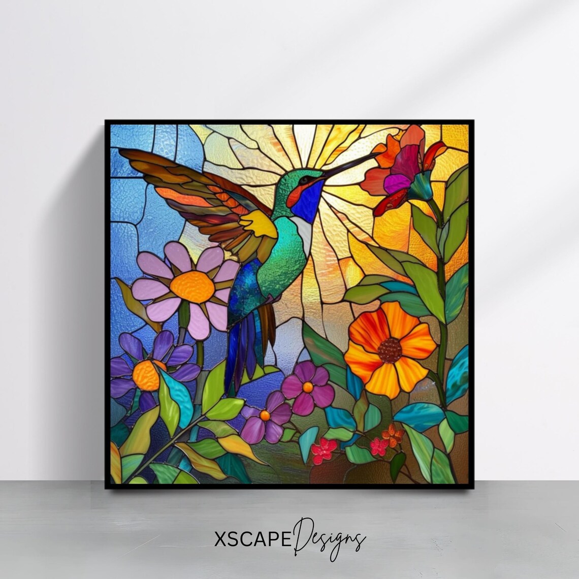 Hummingbird Floral Wall Art Print, Botanical Poster
