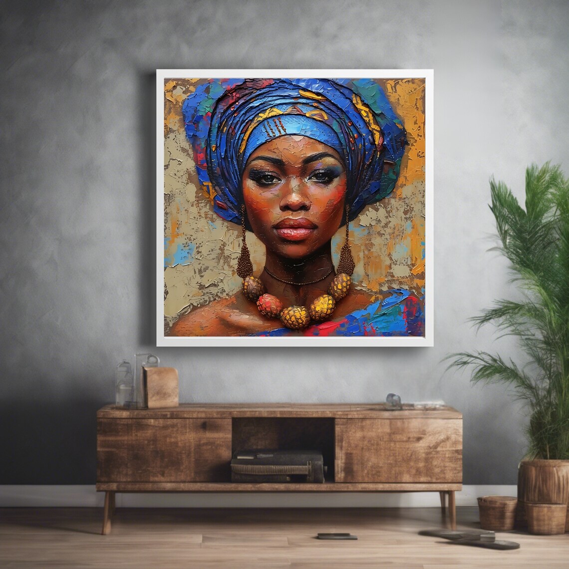 African Woman Wall Art Print Headwrap Square Artwork Poster - Image 2