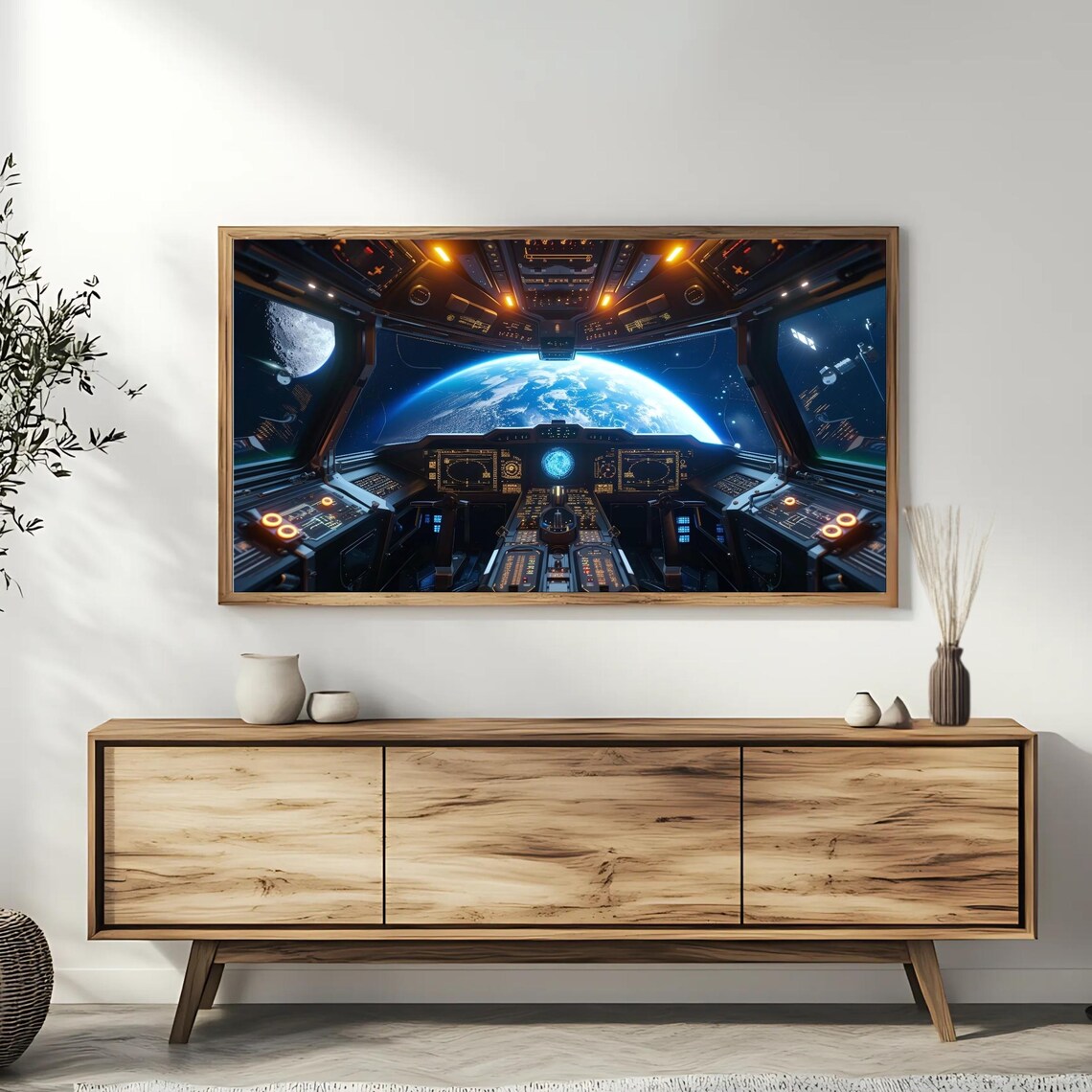 Space Cockpit Earth View Sci Fi Spaceship Bridge Astronaut Frame TV Art Poster - Image 3