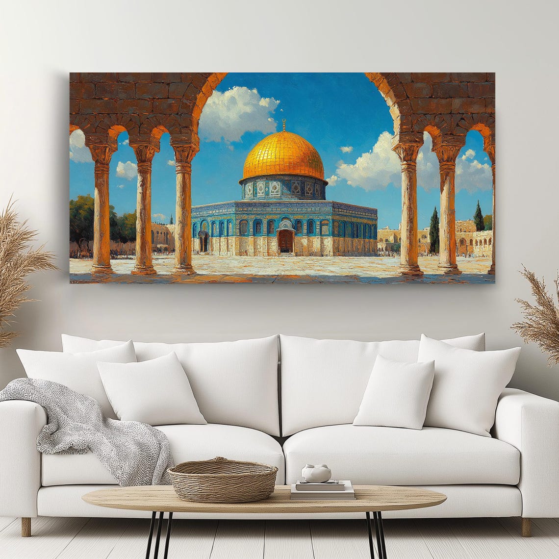 Masjid Al Aqsa Wall Art Long Horizontal Narrow Print Oversized Panoramic Architecture Artwork For Above Couch Or Bed - Image 2