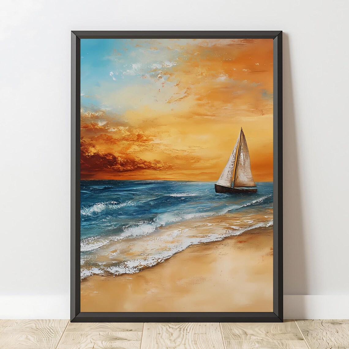 Sailboat Sunset Art Print Coastal Wall Art Beach Landscape Nautical Home Decor - Image 2