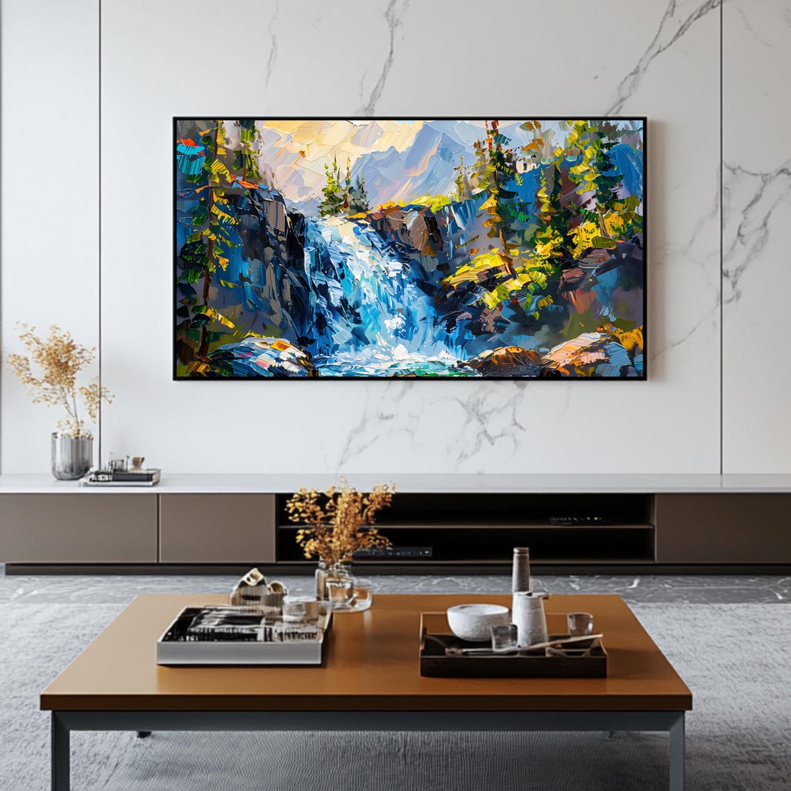 Mountain Waterfall Art For Frame Tv Vibrant Nature Landscape Roku Tv Backdrop - Image 2