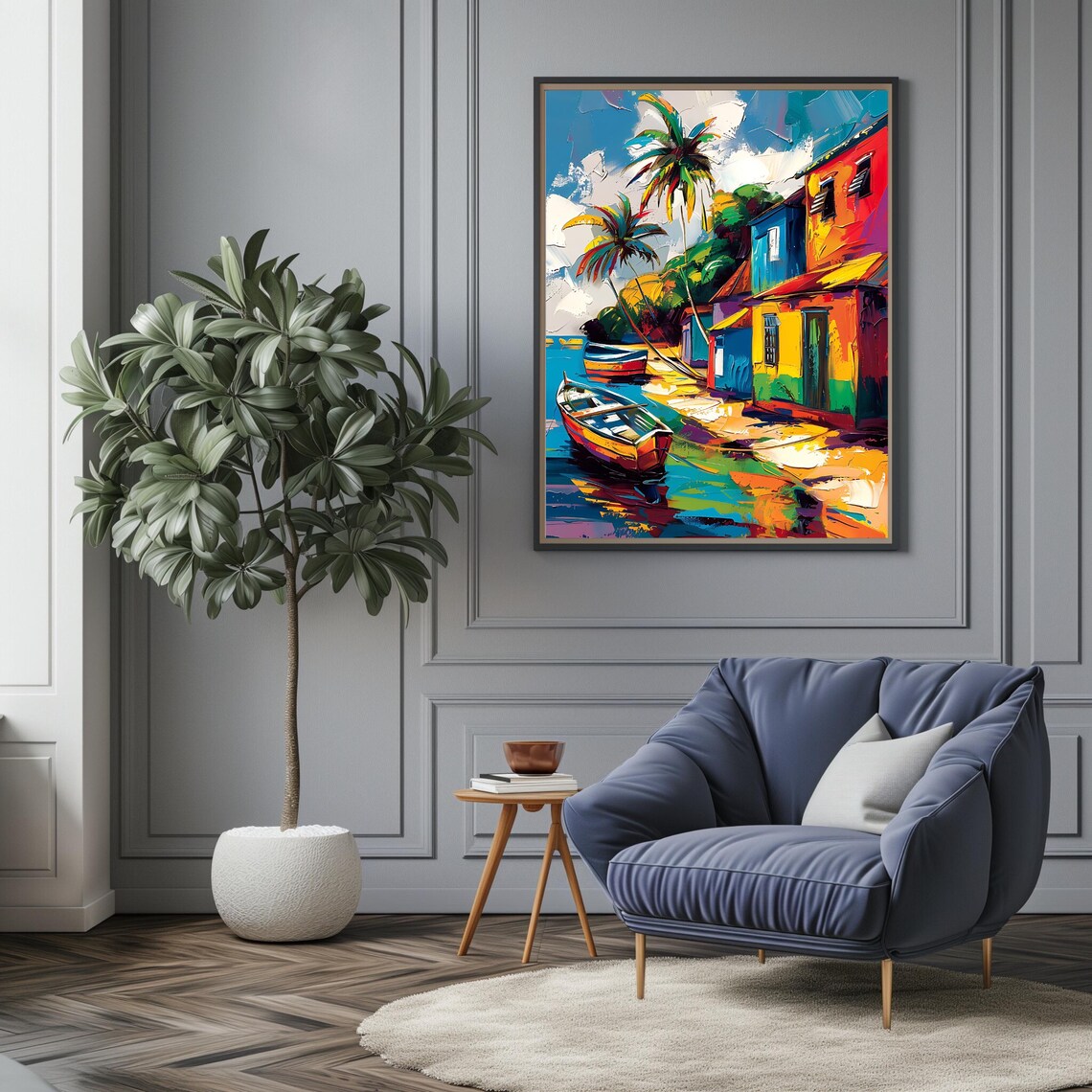 Caribbean Village Colorful Houses Boats Tropical Travel Poster - Image 3