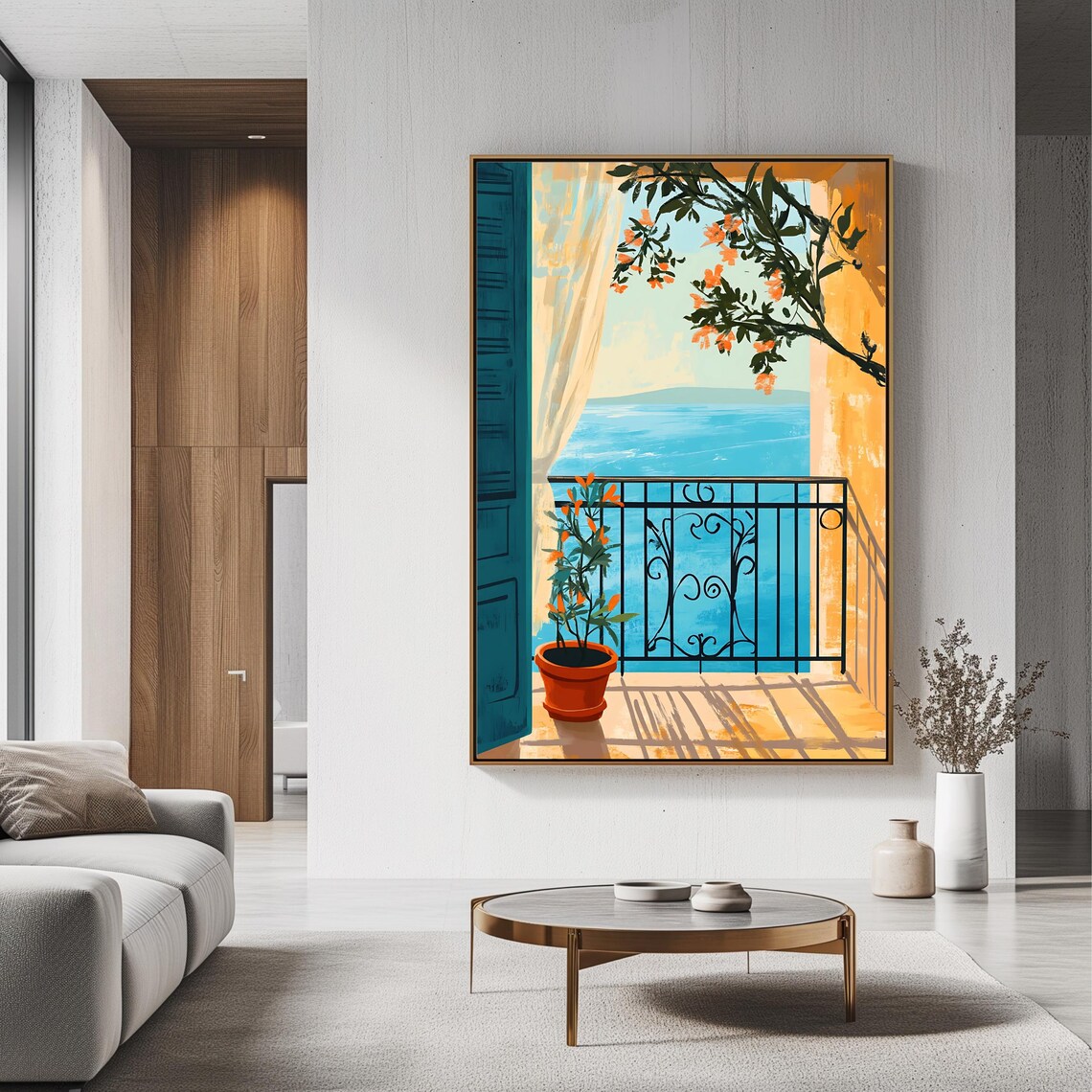 Mediterranean Balcony, Scenic Sea View Art Print - Image 3