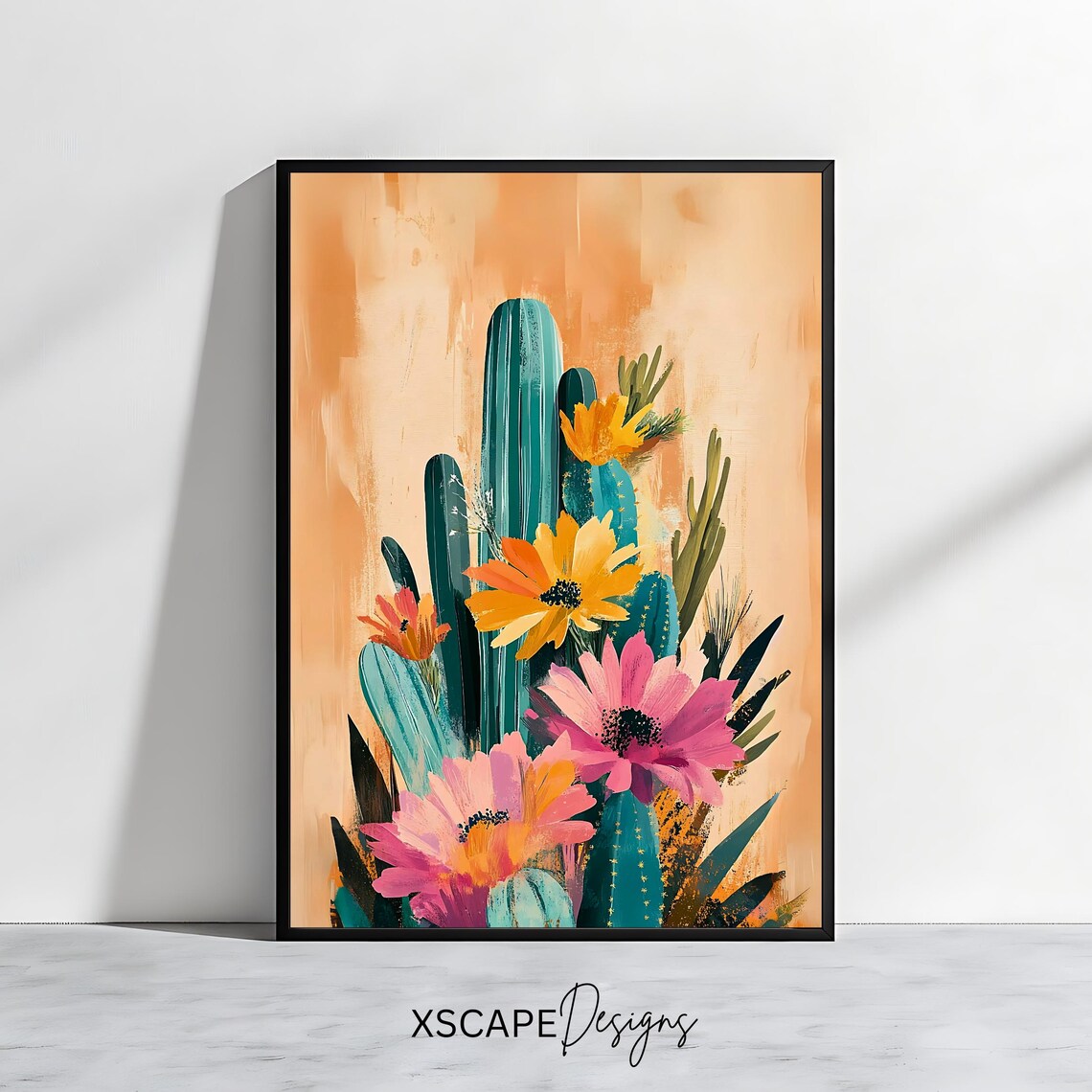Cactus Floral Artwork, Southwestern Boho Decor