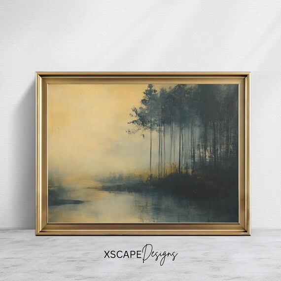 Vintage Misty Forest Art Print Moody Landscape Wall Decor Rustic Nature Scene Calm Home Decor
