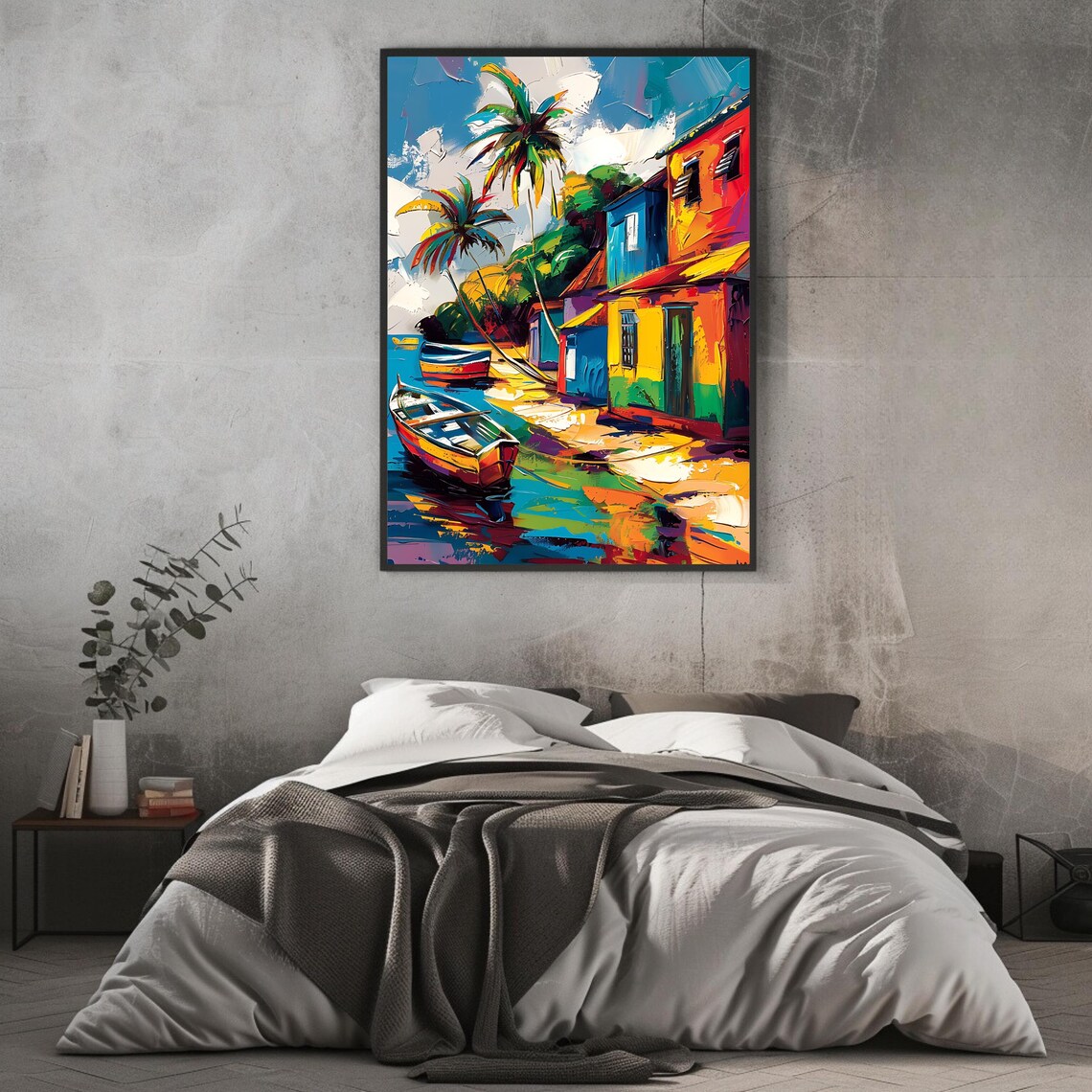 Caribbean Village Colorful Houses Boats Tropical Travel Poster - Image 2