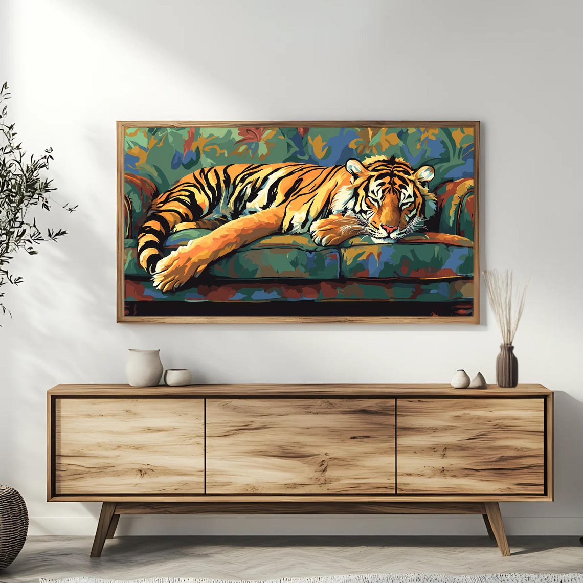 Sleeping Tiger on Couch Pop Art Bold Jungle Big Cat Fun Wall Poster - Image 3