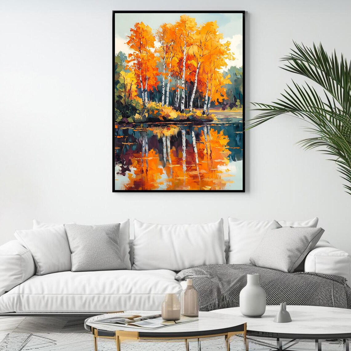 Autumn Birch Tree Fall Landscape Art Print - Image 4