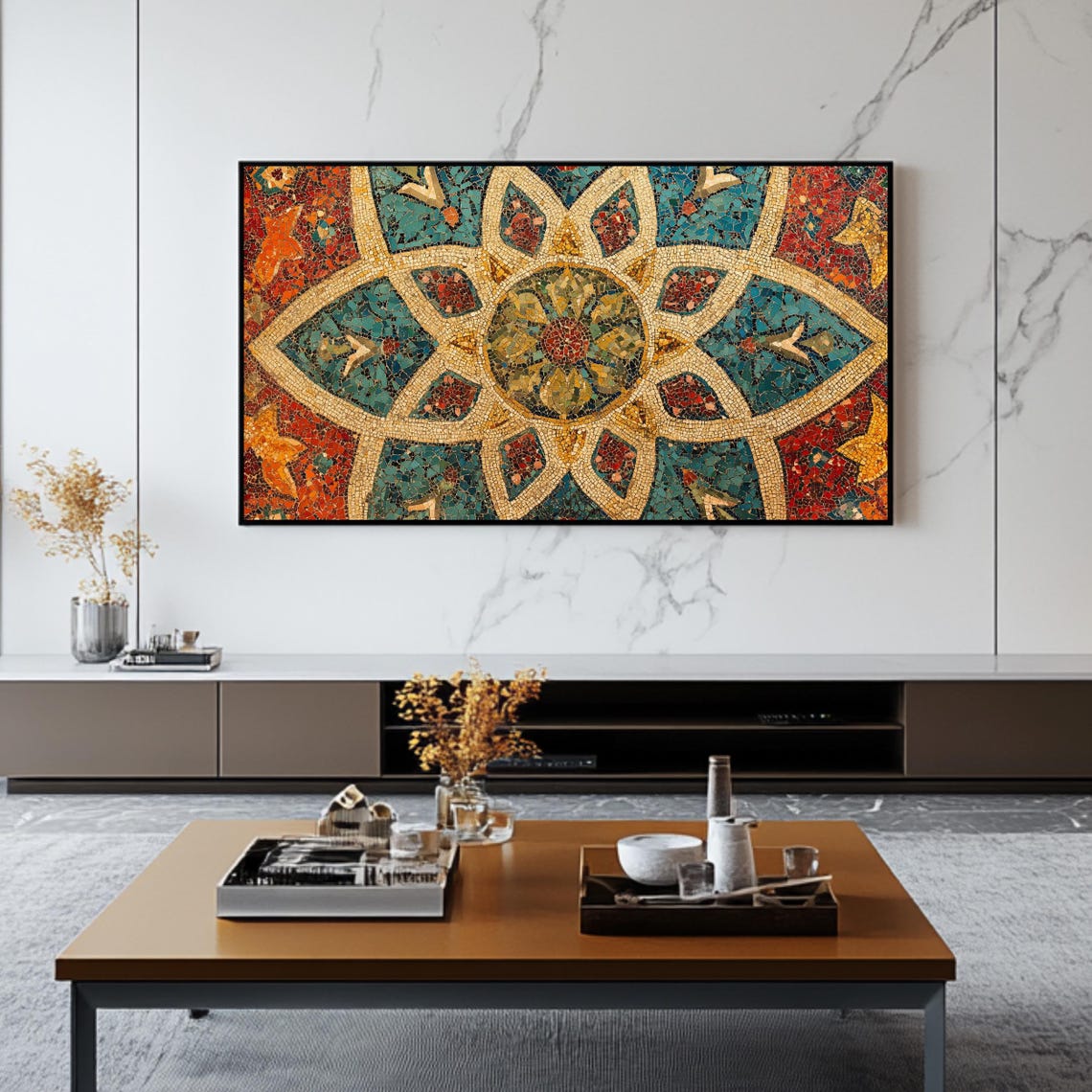 Islamic Mosaic Medallion Geometric Star Teal Red Decorative Art Poster - Image 2