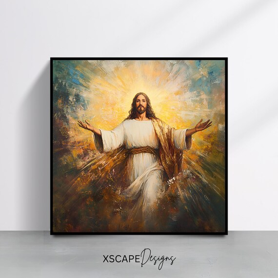 Jesus Christ Radiant Resurrection Arms Open Golden Light Religious Christian Poster