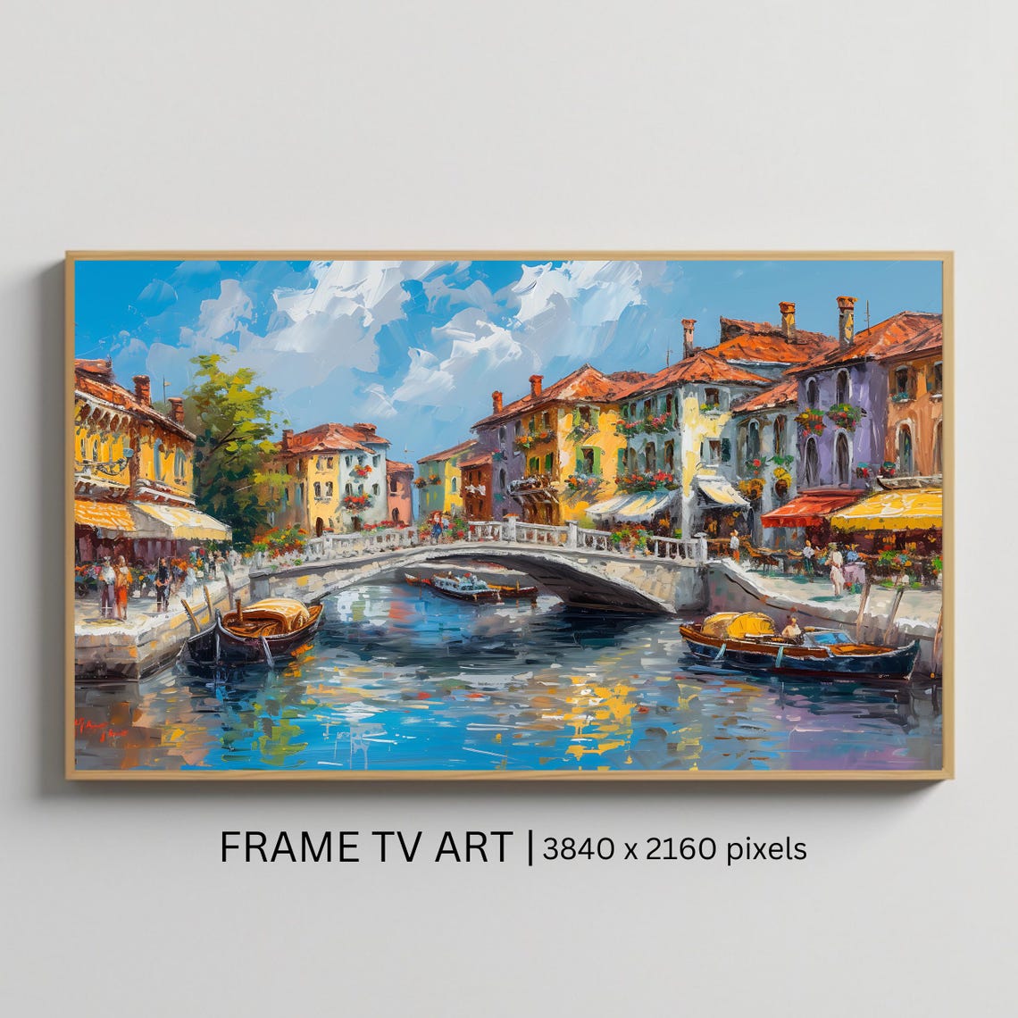 Venice Italy Canal Stone Bridge Gondolas Colorful Travel Poster